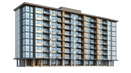 a digital model of a new apartment building on a transparent background, PNG image, PNG file, Generative art.