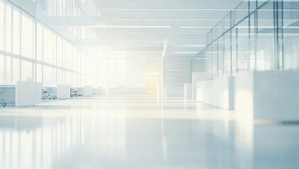 Modern Minimalist Office Interior Design: Bright, Spacious Workspace with Glass Partitions and White Furniture