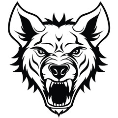Abstract Angry Hyena Head Fierce Black and White Minimalist Design, Bold, Aggressive
