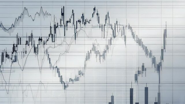 Abstract financial chart with data trends and graphs illustrating market fluctuations.