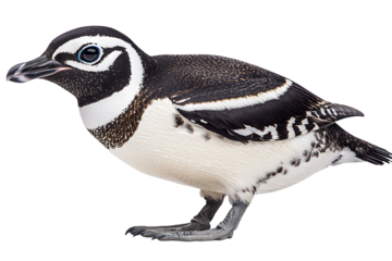 a black and white bird standing on a transparent background, PNG image, PNG file, Generative art.