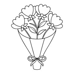 Gift Bouquet of Flowers Outline Coloring Book Page for Creativity and Relaxation