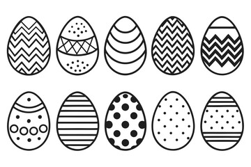 Collection of Easter Eggs with Geometric and Polka Dot Patterns on White Background