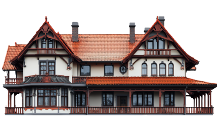 a model of a large home with a slanted roof on a transparent background, PNG image, PNG file, Generative art.