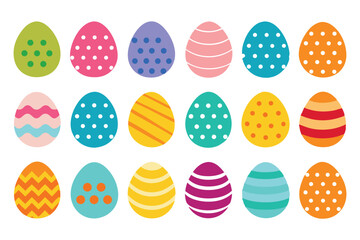 Colorful Easter Eggs Flat Design with Polka Dots and Stripes on White