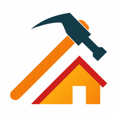 Hammer with House Logo Icon for Construction, Home Building, and Renovation on White Background
