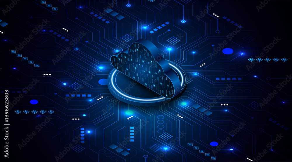 Poster Abstract cloud technology circuit board. Large data center concept. modern cloud storage technology innovation concept background	