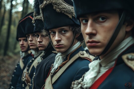 Cinematic depiction of louis xvi and soldiers in the forest during the french revolution era