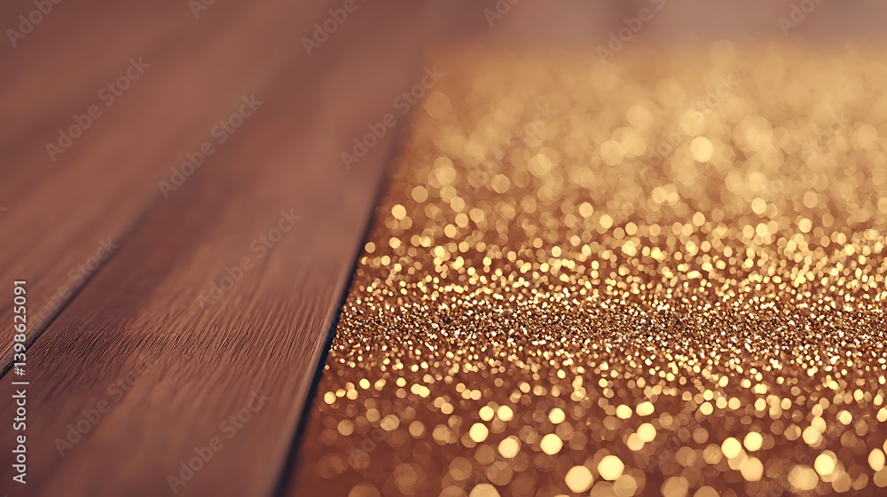 Poster wooden planks juxtaposed with shimmering gold sparkles, creating a textural abstract background for 