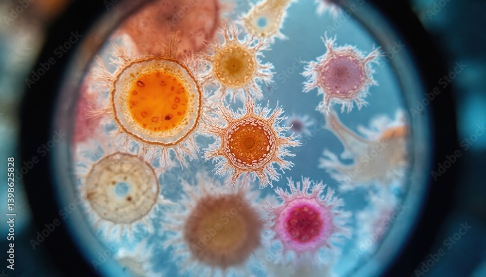 Aufkleber Microscopic view of protozoa under a microscope. Detailed macro photo of various protozoa. Focus on cell structure, biology, medical, science background, and modern research.