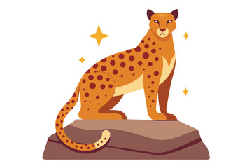 Fototapeta premium Flat of Graceful Cheetah Perched atop a Brown Rock Luminous Stars