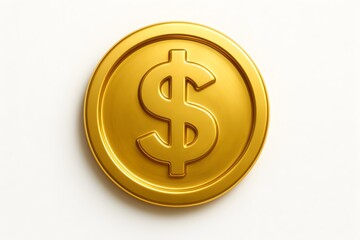 Realistic golden dollar coin on a plain background showcasing wealth and currency