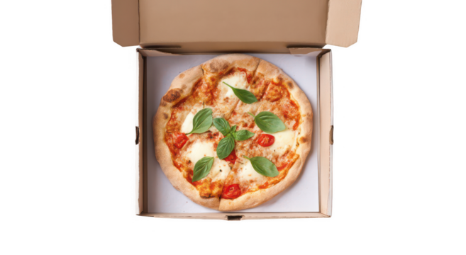 An open pizza box with an isolated white background, png