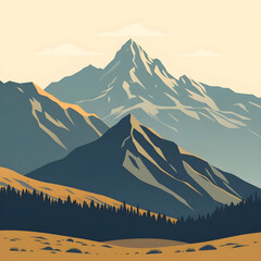 Naklejka premium landscape with mountains illustration, digital minimalistic design
