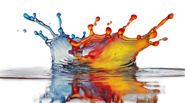 a colorful splash of liquid that looks like fire or water on a transparent background, PNG image, PNG file, Generative art.