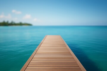 Obraz premium Dock Extending Over Tranquil Blue Waters on Sunny Day in Tropical Location