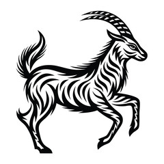 Black and White Ram Illustration, Abstract Horns, Elegant Design, Animal Silhouette