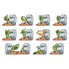 Zombie hands coming out of graves, a spooky halloween illustration