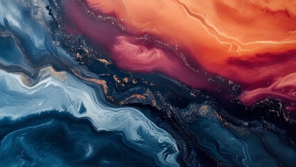 Fototapeta premium A vibrant, abstract painting featuring swirling colors and dynamic textures, depicting a cosmic or underwater scene.