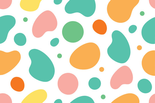 Playful Seamless Pattern with Blob Shapes in Peach, Yellow, Teal, Orange and Green