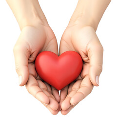 Obraz premium Two hands gently holding a bright red heart shape against a plain black background in a studio shot on transparent background