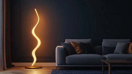 a floor lamp in the shape of a wave with warm light