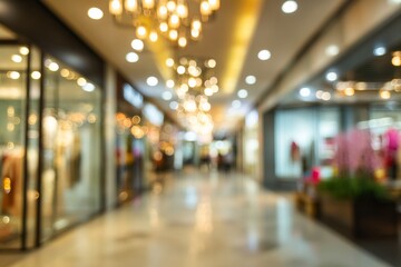 Elegant luxury shopping mall interior with bokeh lights and modern fashion design elements