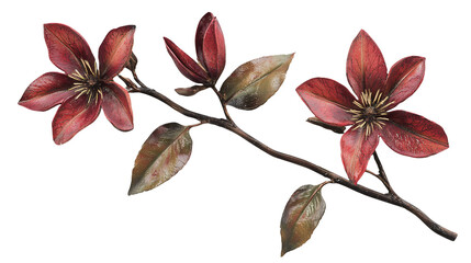 a branch with red flowers on a transparent background, PNG image, PNG file, Generative art.