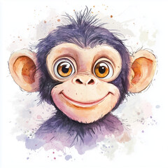Watercolor illustration of a smiling monkey