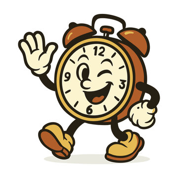 vintage alarm clock cartoon mascot character vector illustration