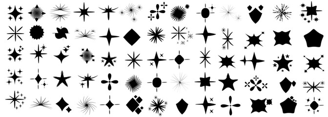 Sparkling stars, vectors sparkling star icon vectors, flickering twinkle, sunburst star shapes collection. Abstract magical light flares, vector star icons vector , isolated on white background. PNG