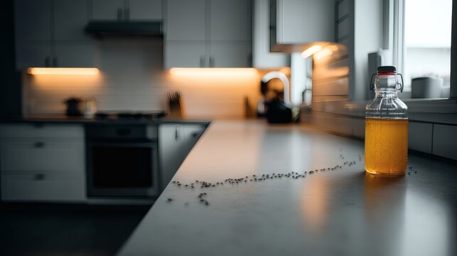 Ants heading to a trap in a modern home kitchen