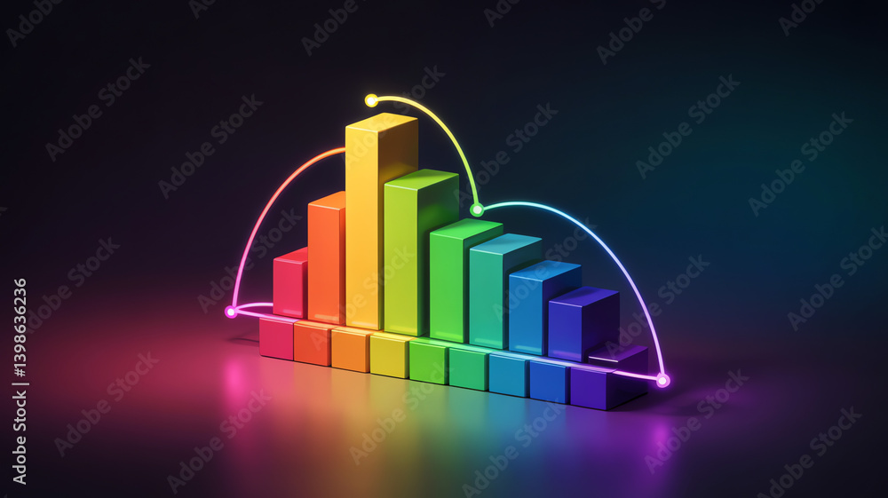 Poster 3d colorful bar chart representing data visualization