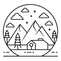 Fototapeta premium Summer Camp Landscape Outline Coloring Book Page for All Ages