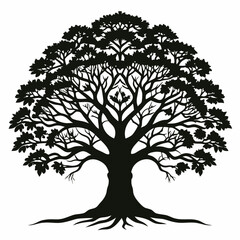 Obraz premium Black Silhouette Tree on White Background Isolated Design, Minimalist
