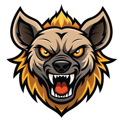 Cartoon Angry Hyena Head with Open Mouth and Sharp Teeth Isolated