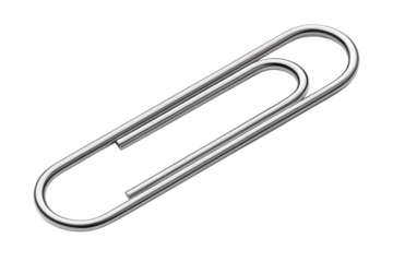 Isolated shiny metal paper clip close up for office supplies and stationery needs on transparent background