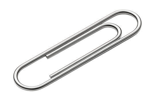Isolated shiny metal paper clip close up for office supplies and stationery needs on transparent background