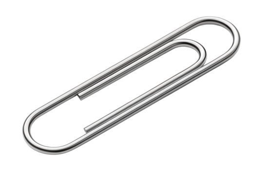 Isolated shiny metal paper clip close up for office supplies and stationery needs on transparent background - Powered by Adobe
