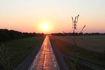 sunset on the road