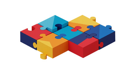 Fototapeta premium Colorful puzzle pieces interlock perfectly representing a successful team collaboration with a clean, minimalist design.