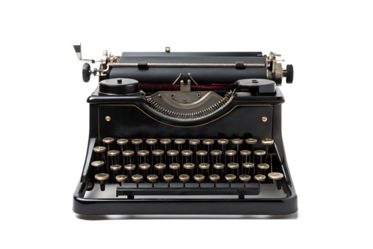 Old fashioned typewriter vintage machine for writing stories and journalism tool on transparent background