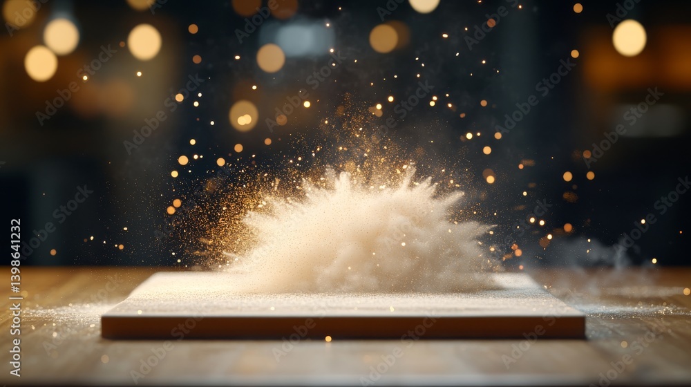 Fototapete gold particles shimmer and burst against a dark backdrop, creating a festive explosion of light with