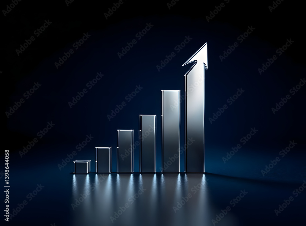 Poster silver bar chart with an arrow pointing upwards, symbolizing progress and positive growth against a 