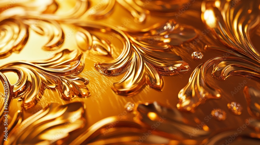Poster Close-up view of a rich, golden texture displaying intricate patterns illuminated by soft lighting, evoking a sense of luxury and sophistication in design