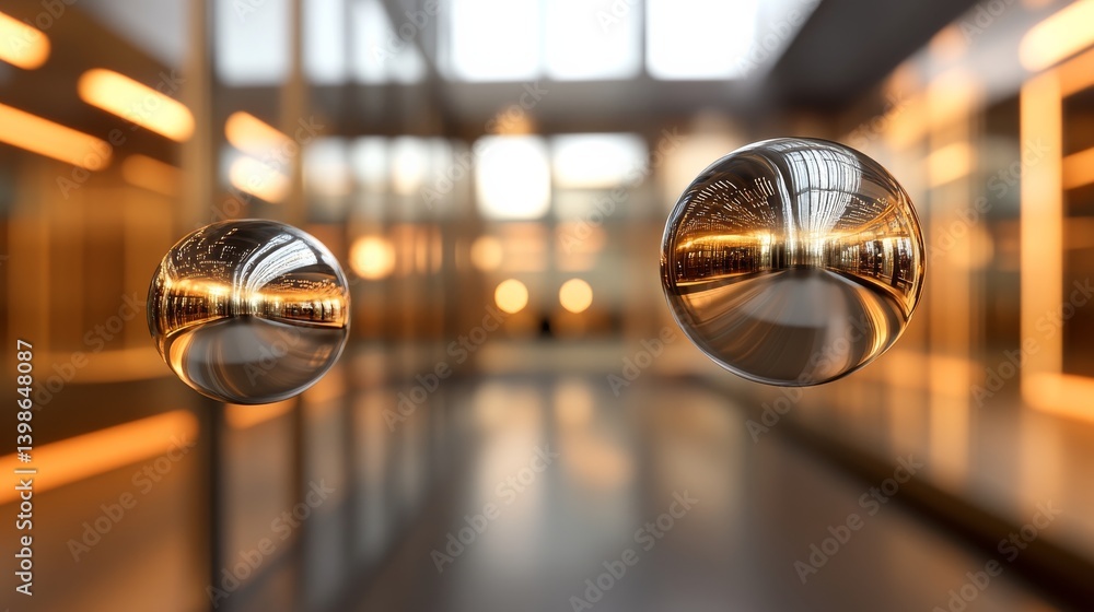 Aufkleber Two silver geometric shapes float in darkness, their surfaces reflecting subtle light, creating a striking, abstract composition with a modern touch