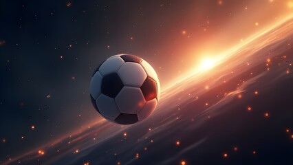 Naklejka premium Cosmic Soccer Ball Nebula Football in a Starry Galaxy with Glowing Light