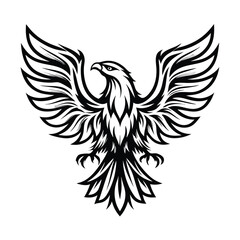 Eagle Black and White Bird Silhouette with Open Wings and Sharp Talons