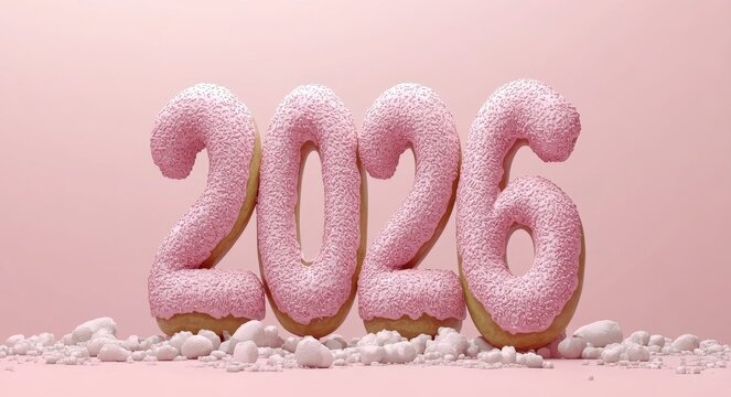 Pink Glazed Sweet Donut for 2026 New Year: Festive and Delicious Design