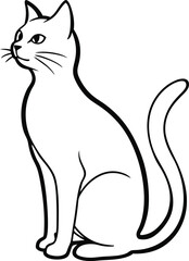 Stylized black and white line art illustration of a domestic cat pet
